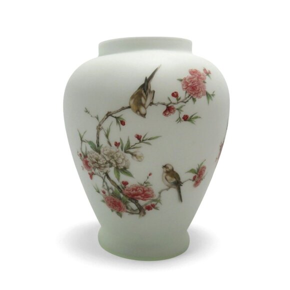 Large GINGER JAR With Lid Frosted Satin Glass Bird And Floral 18" Tall Vintage - Picture 8 of 9